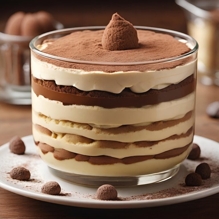 Immagine di un tiramisù decorato, con uova fresche e ingredienti per la pastorizzazione.